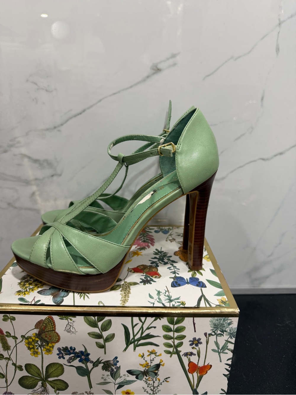 Lauren Ralph Lauren Mint Green T-Strap Platform High Heels